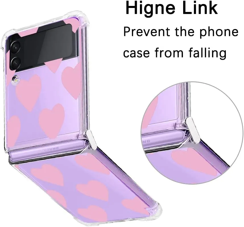 Samsung Galaxy Z Flip 4 Case Clear Pink Heart Design Protective Slim Case