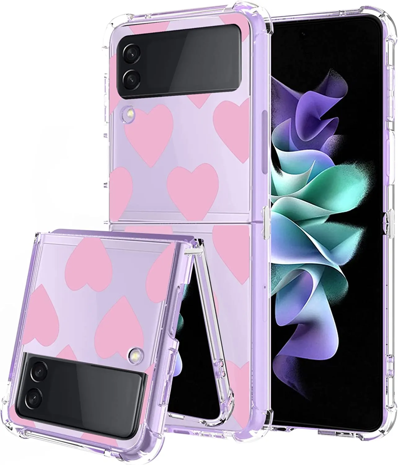 Samsung Galaxy Z Flip 4 Case Clear Pink Heart Design Protective Slim Case