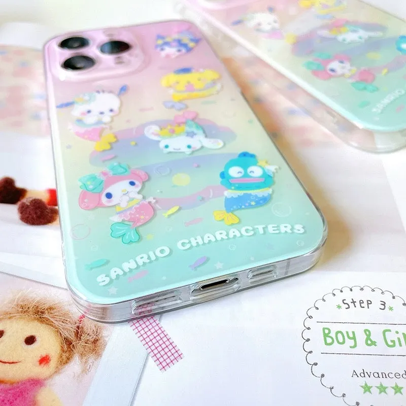 Sanrio Pastel Mermaid  | My Melody Kuromi Cinnamoroll Pompompurin Pochacco Hangyodon iPhone Case 13 14 15 Pro Promax