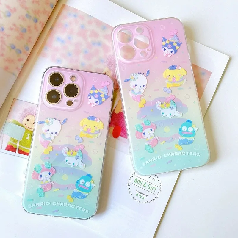 Sanrio Pastel Mermaid  | My Melody Kuromi Cinnamoroll Pompompurin Pochacco Hangyodon iPhone Case 13 14 15 Pro Promax