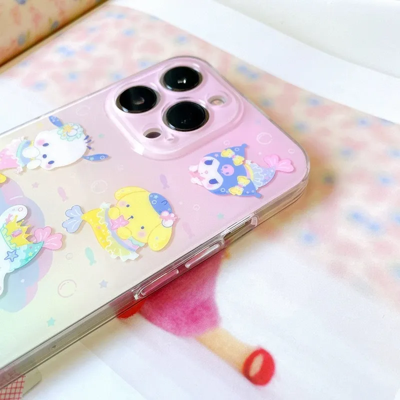 Sanrio Pastel Mermaid  | My Melody Kuromi Cinnamoroll Pompompurin Pochacco Hangyodon iPhone Case 13 14 15 Pro Promax