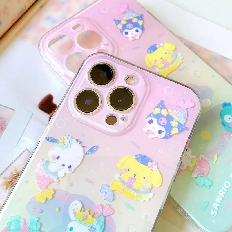 Sanrio Pastel Mermaid  | My Melody Kuromi Cinnamoroll Pompompurin Pochacco Hangyodon iPhone Case 13 14 15 Pro Promax