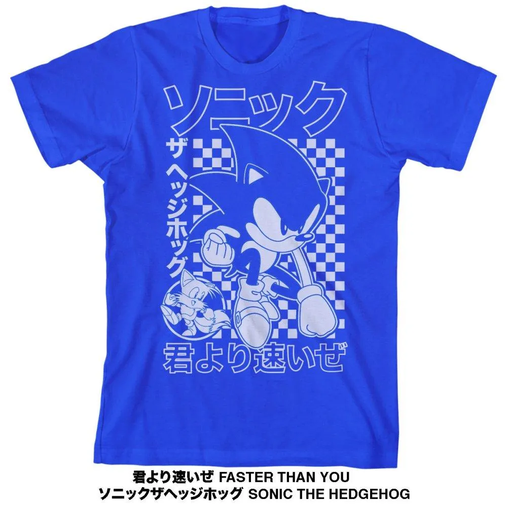 Sega Sonic The Hedgehog Japanese Text Boys T-shirt