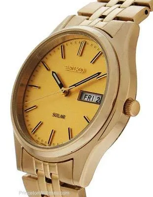 Seiko Solar Mens Watch - Gold-Tone Dial - Gold-Tone Case- 10 Month Power Reserve