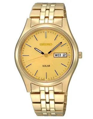 Seiko Solar Mens Watch - Gold-Tone Dial - Gold-Tone Case- 10 Month Power Reserve