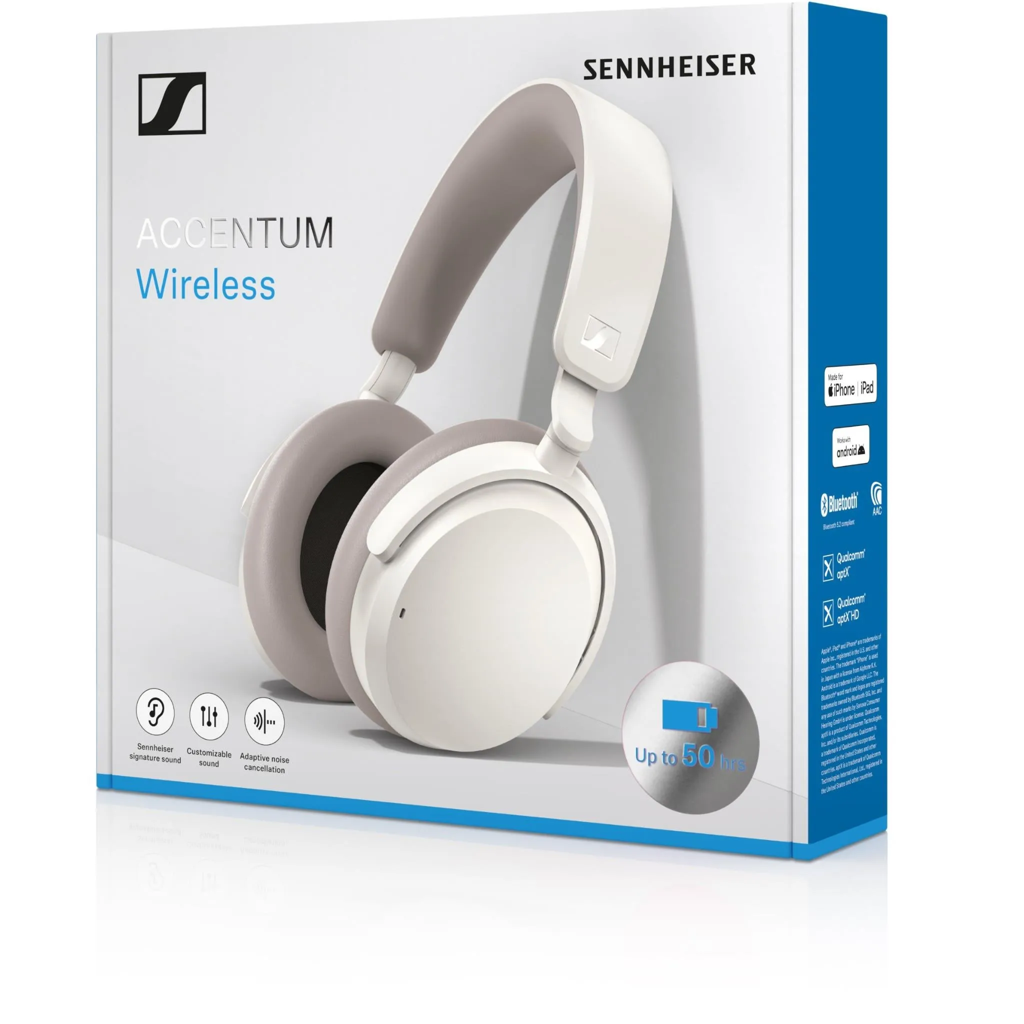 Sennheiser ACCENTUM Wireless Noise Cancelling Over-Ear Headphones (White)