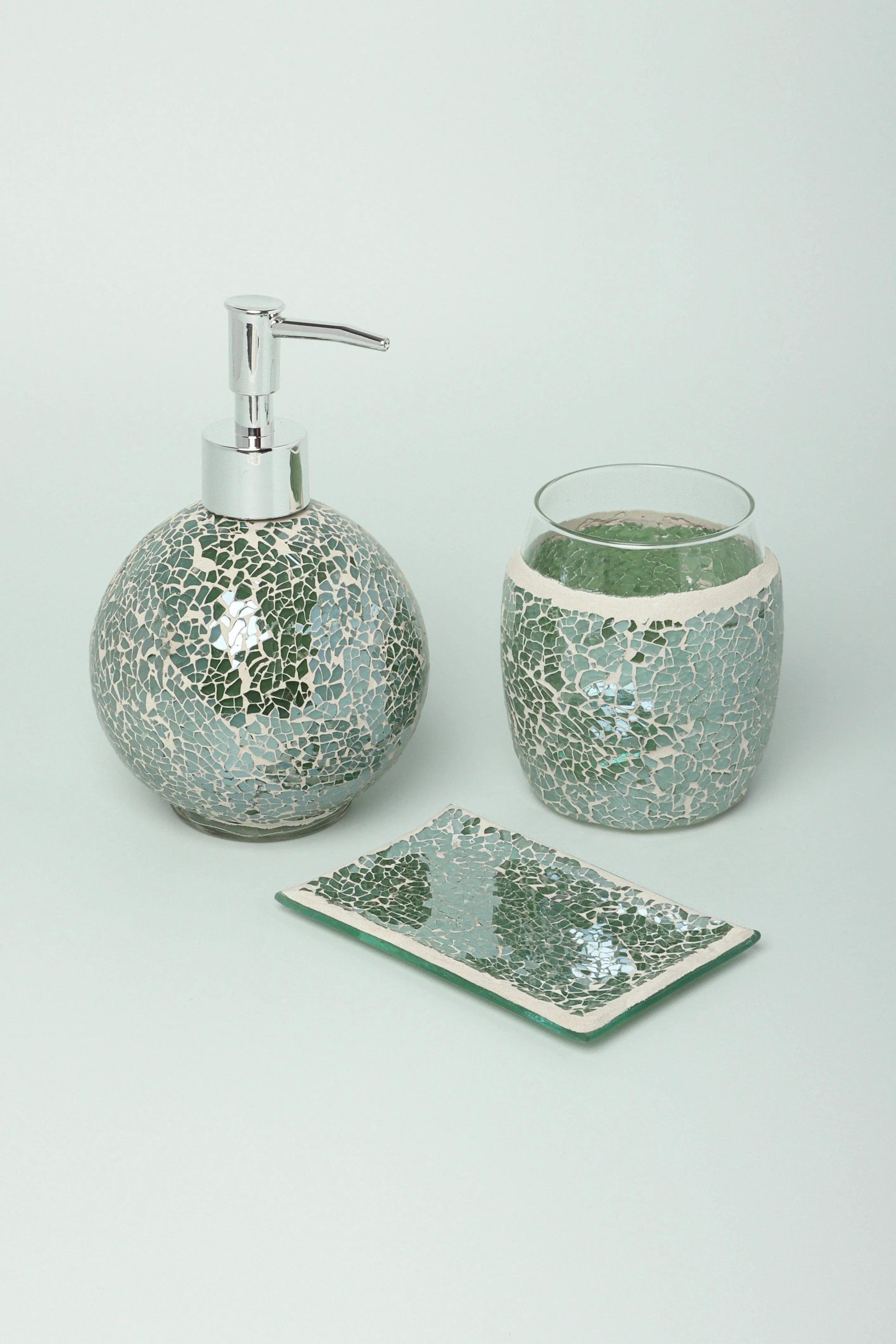 Set Of 3 Pieces Corfu Mosaic Emerald Bathroom Set