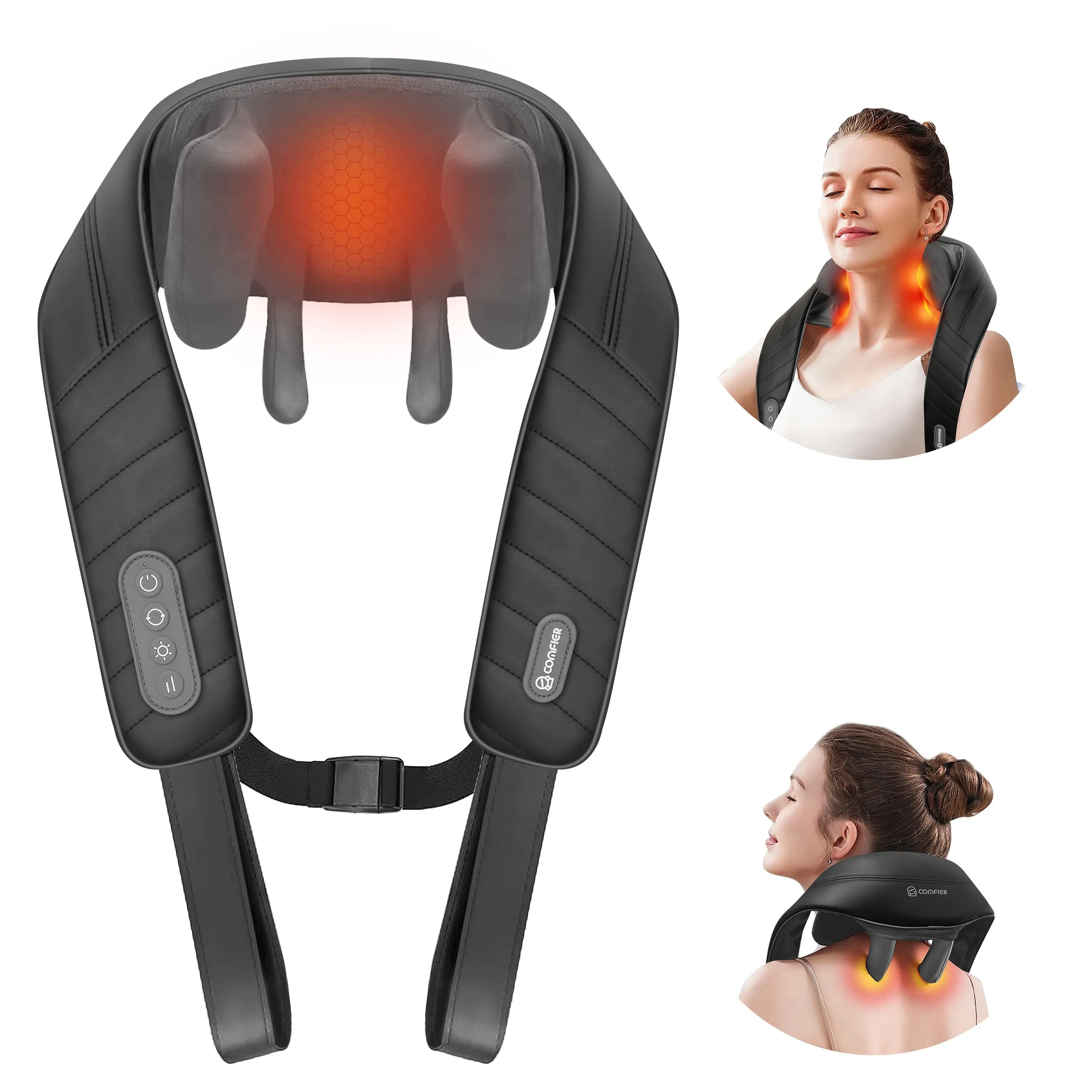 Shiatsu Neck and Shoulder Massager, 4D Deep Kneading Cordless Neck and Back Massager with Heat and Vibration CF-6811