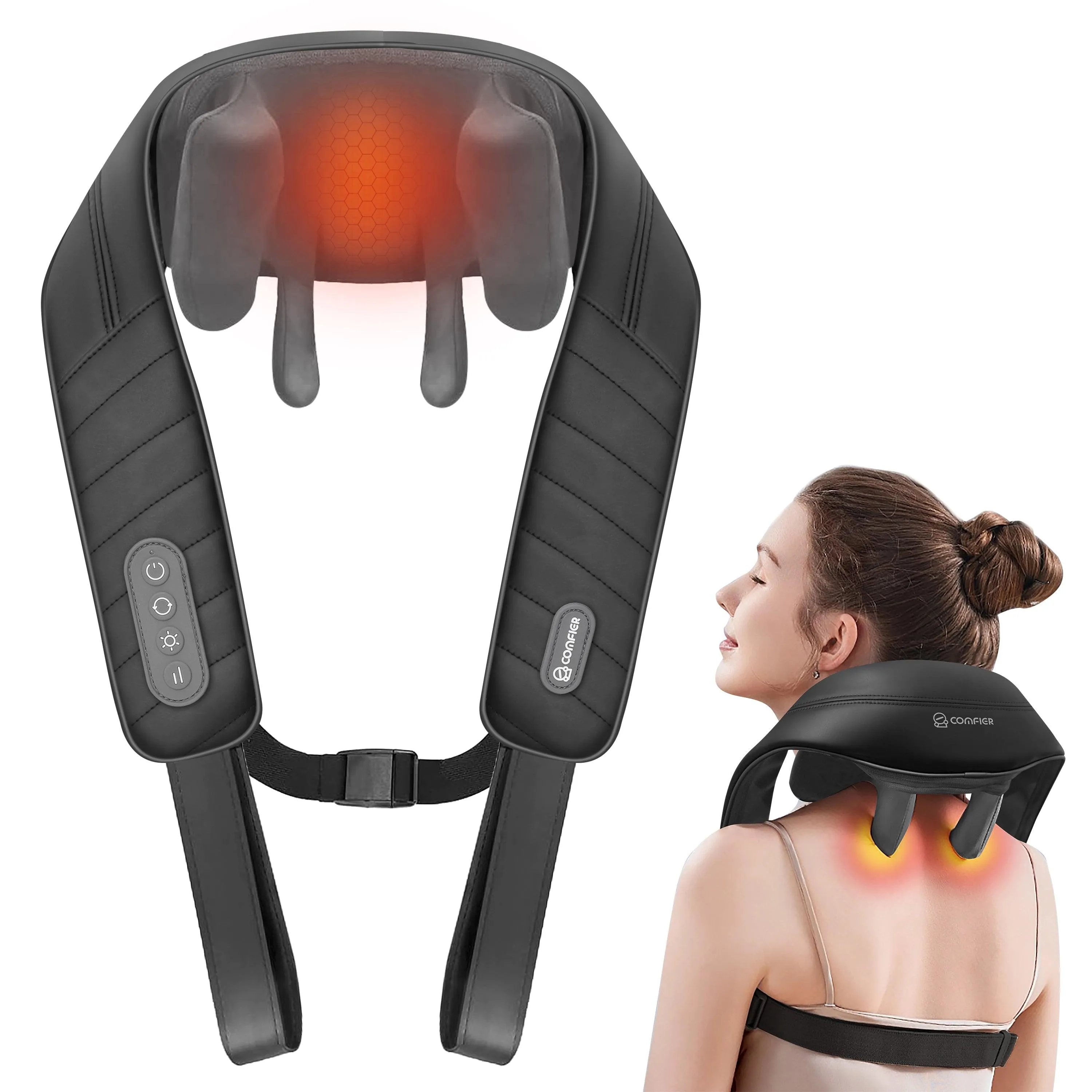 Shiatsu Neck and Shoulder Massager, 4D Deep Kneading Cordless Neck and Back Massager with Heat and Vibration CF-6811