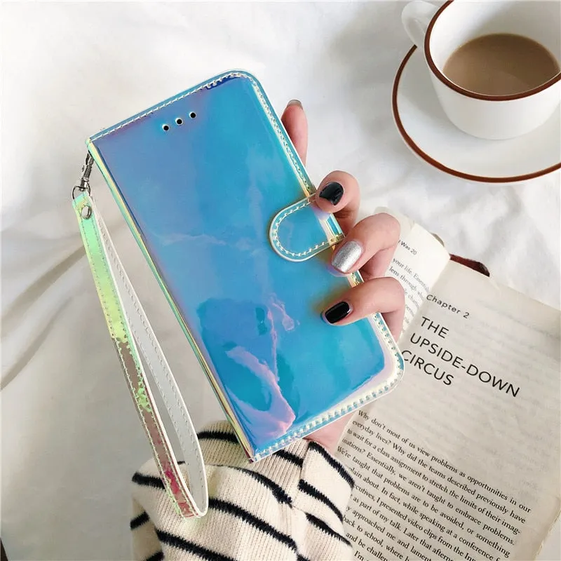 Shiny Reflective Bright Flip Wallet Phone Case for iPhone