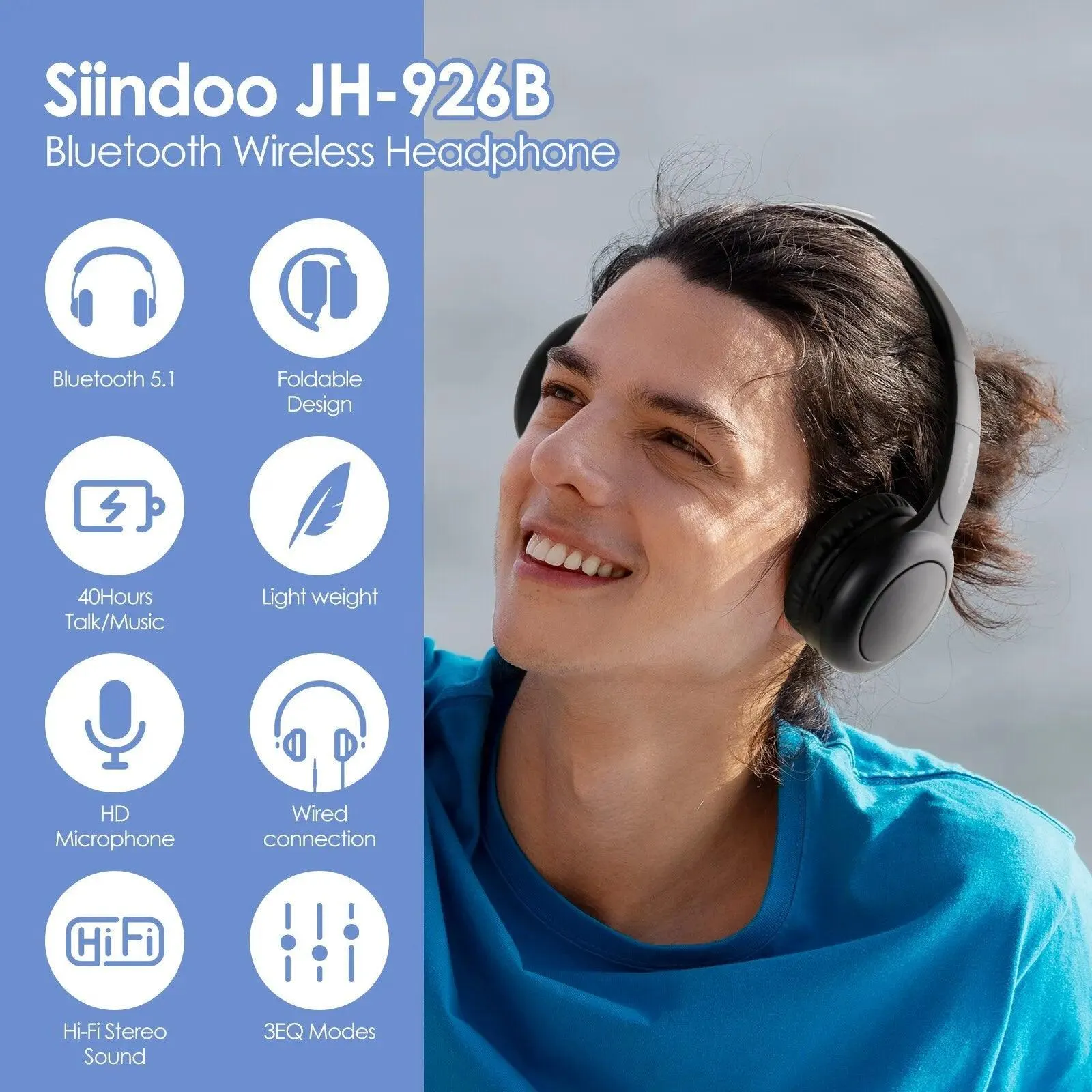 Siindoo Bluetooth Headphones: Premium Sound, 3 EQ Modes for Kids & Teens