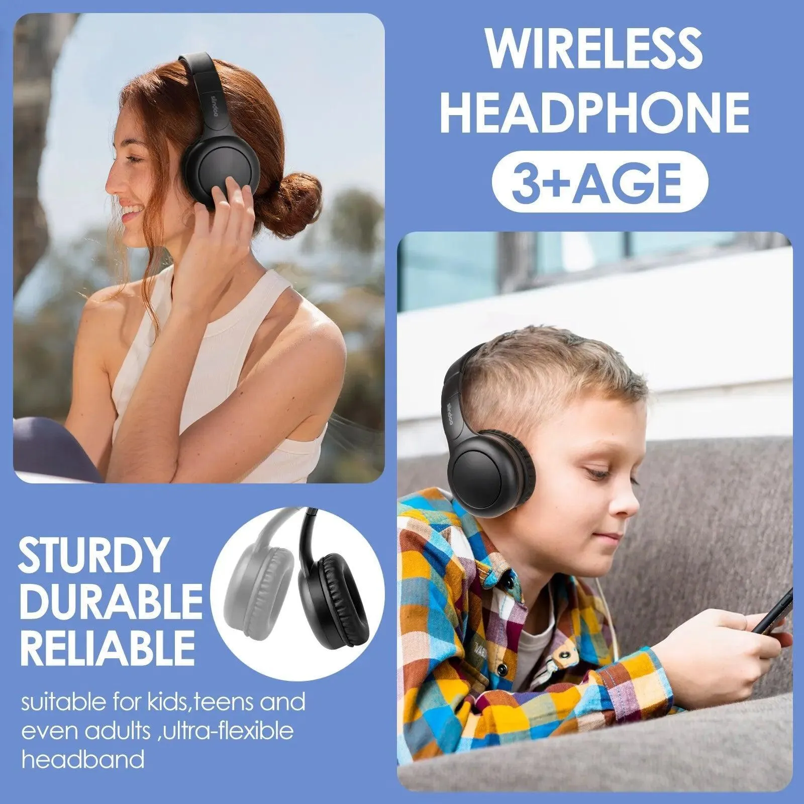 Siindoo Bluetooth Headphones: Premium Sound, 3 EQ Modes for Kids & Teens