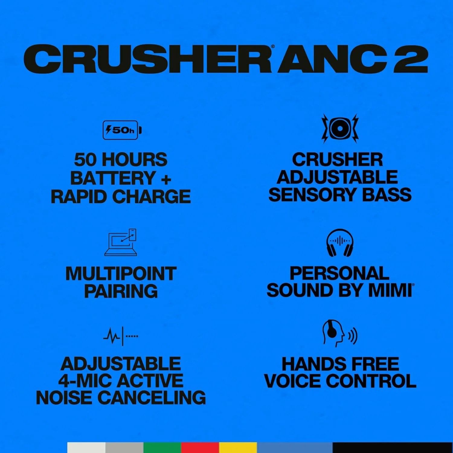 Skullcandy Crusher ANC 2 Wireless Over-Ear Headphones - True Black