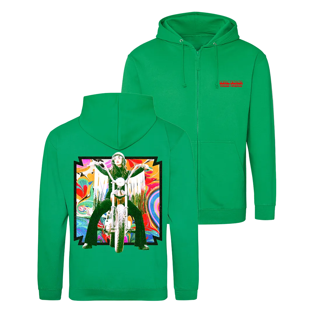 Sonic Demon - Psychic War Biker Girl Zip Hoodie - Green