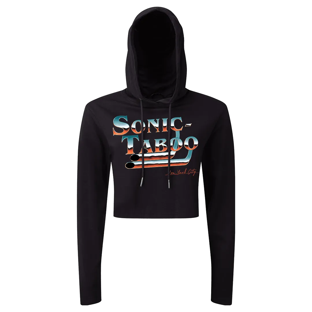 Sonic Taboo - Chrome Logo Women’s Crop Hoodie T-Shirt - Black