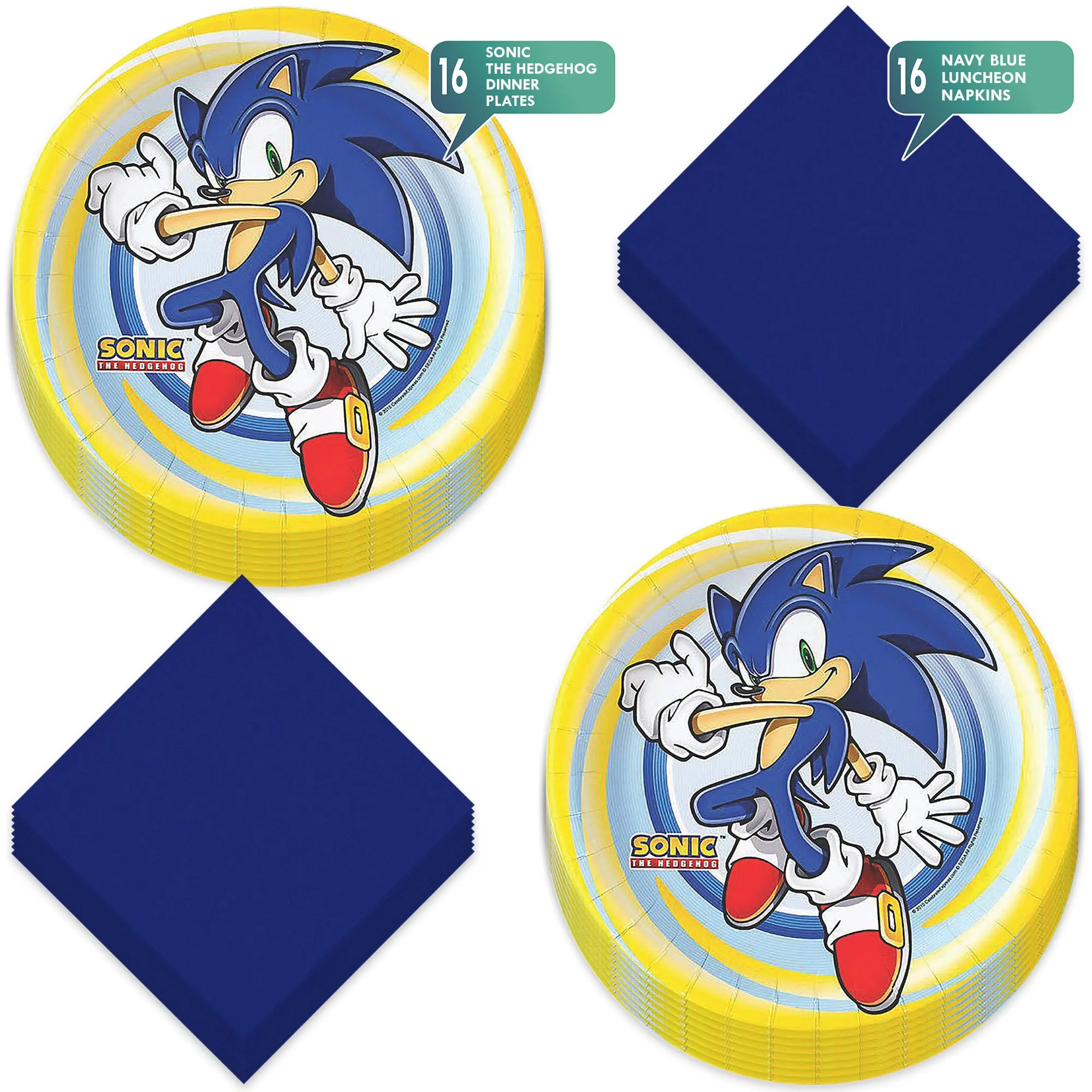 Sonic the Hedgehog Party Paper Dinner Plates and Luncheon Napkins (Serves 16)