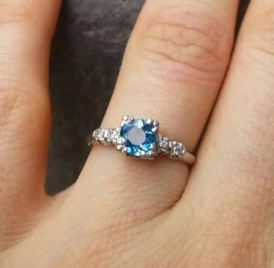 Swiss Blue Topaz Platinum 1930's Ring