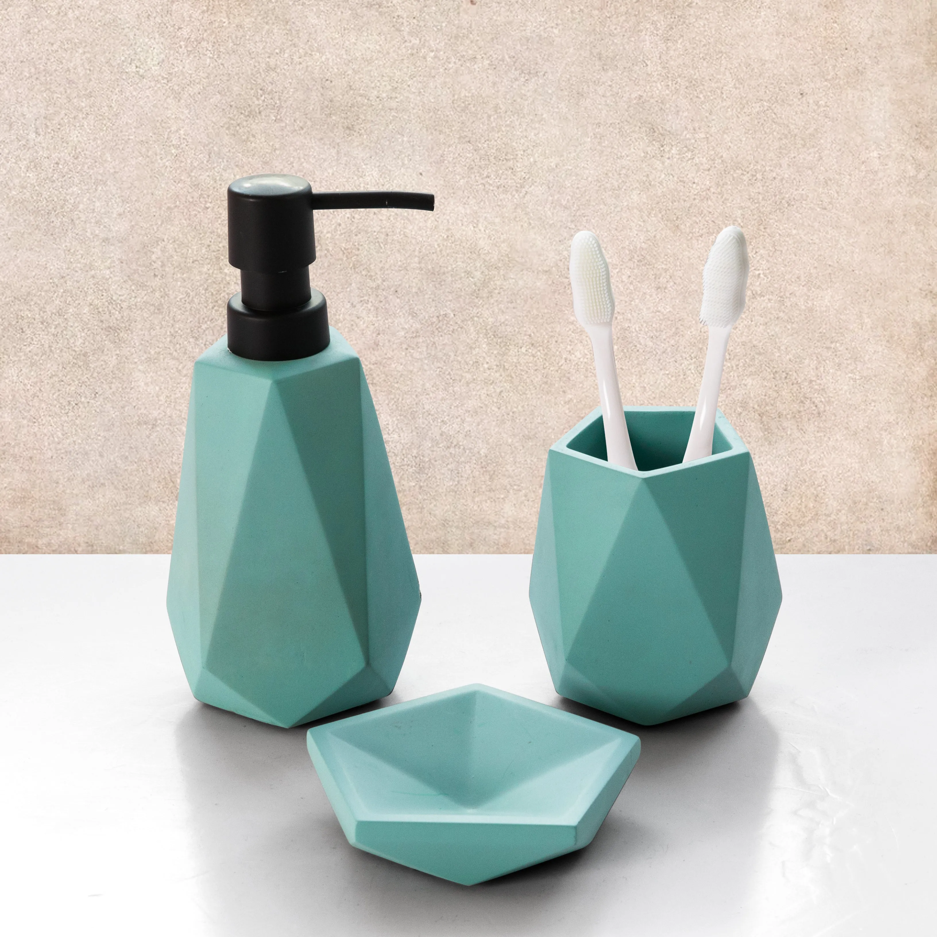 Teal Concrete Bath Accessories Sets