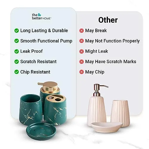 The Better Home 4pcs Ceramic Bathroomware Bathroom Liquid soap Dispenser Set Green Toothbrush Holder and Tumbler (Set of 4)