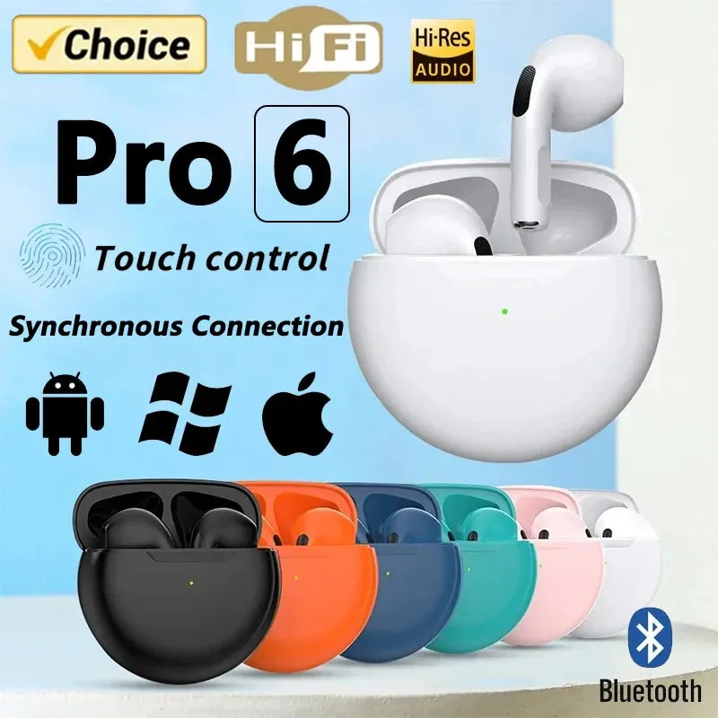 TWS Pro6 Earphone Bluetooth Headphones with Mic 9D Stereo Pro 6