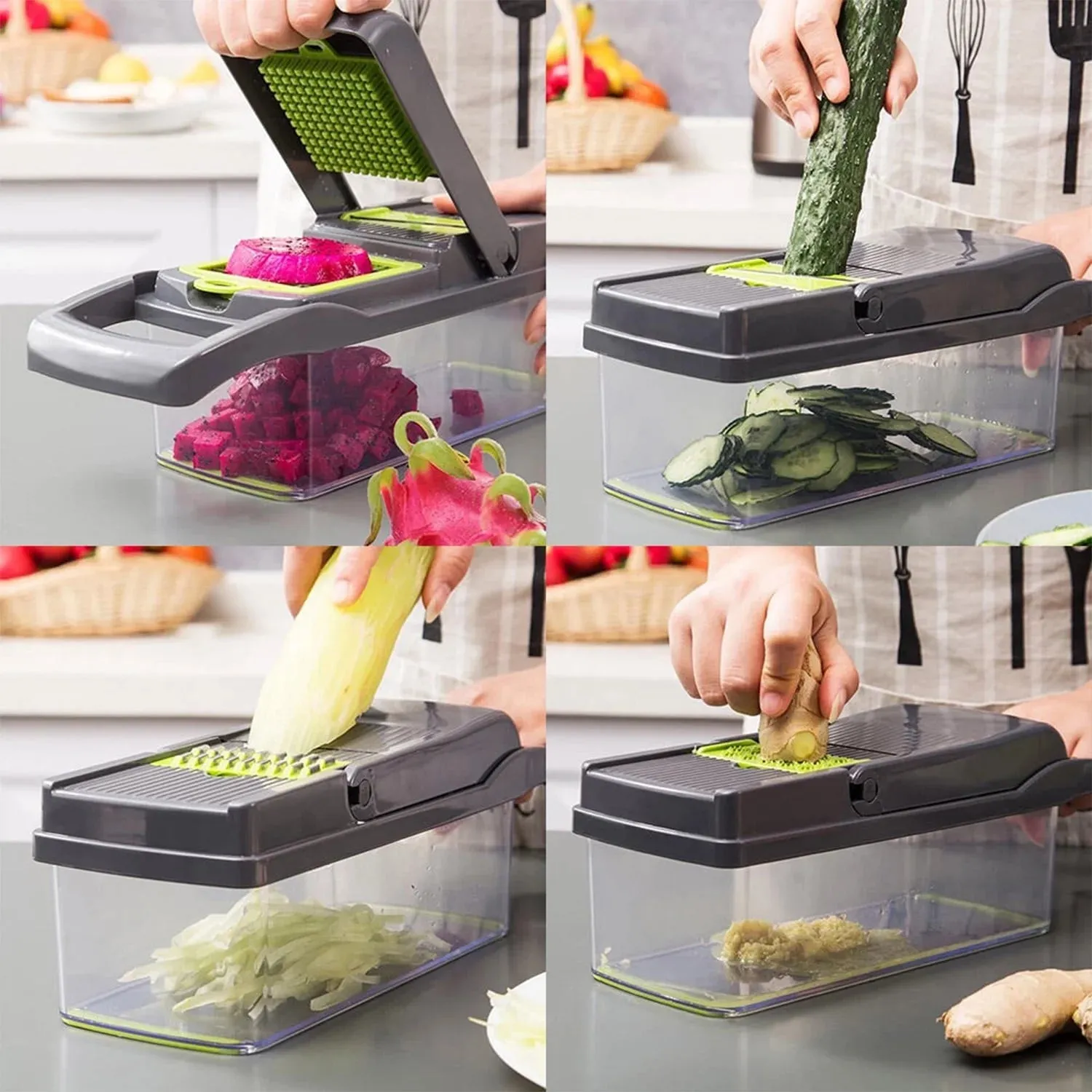 Vegetable Chopper 16 in 1 with Slicing Container 8 Blades Sink