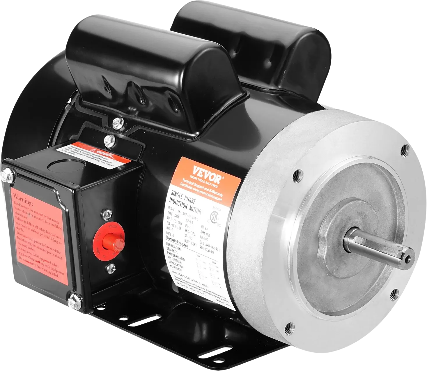 Vevor 1.5HP Electric Motor 1725 RPM CW/CCW Rotation 5/8" Keyed Shaft Single Phase AC115V/230V New