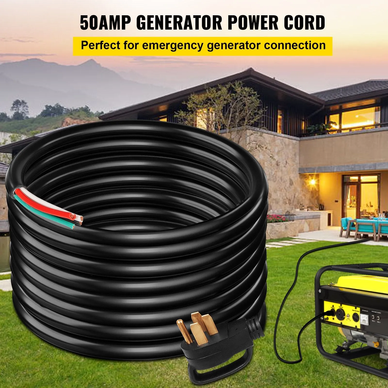 Vevor Generator Extension Cord N14-50P to Bare Wire 40 Ft 50 Amp 6 Gauge STW 6/3 8/1 New