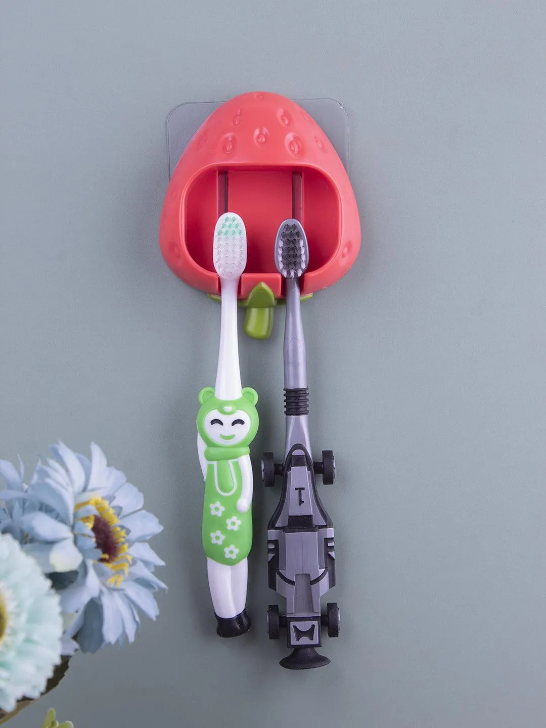 Wall Mount Tooth Brush Holder With 2 Brush - Strawberry Style Holder