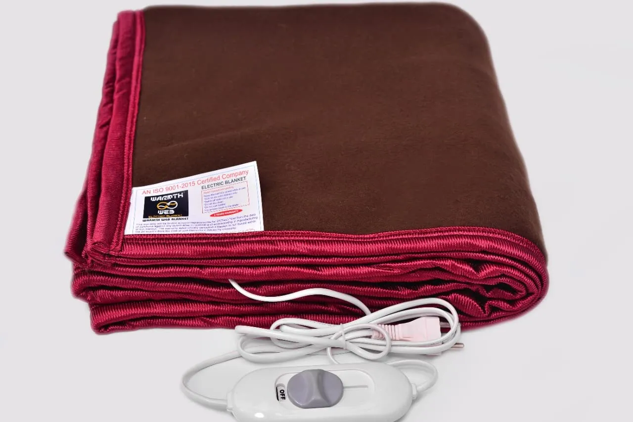 WARMTH WEB Bed Warmer Electric Under Blanket Single Bed (2 Years Warranty, Polar Fleece, Brown, 30x60 inches)