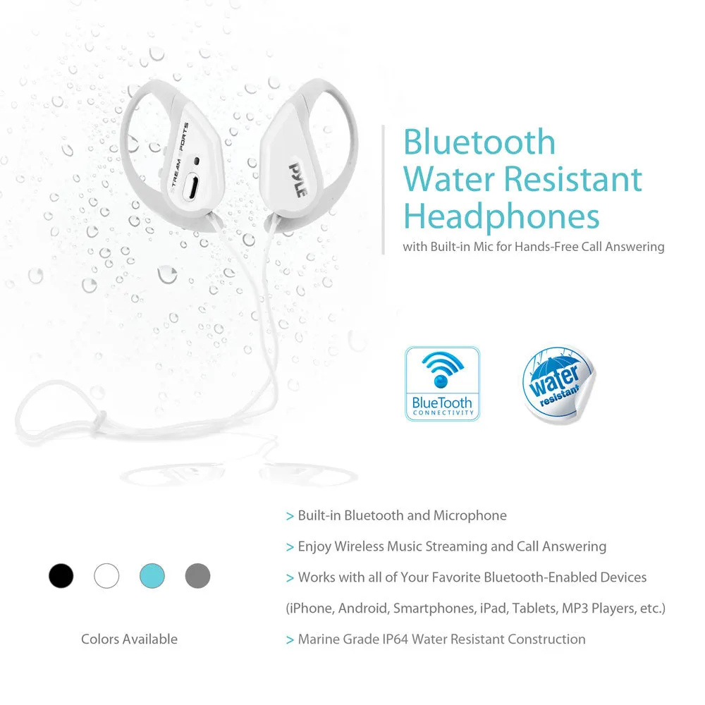 Water Resistant Bluetooth Sports Headphones - Weatherproof Headphones With Built-In Mic For Hands-Free Talking Ability (White)