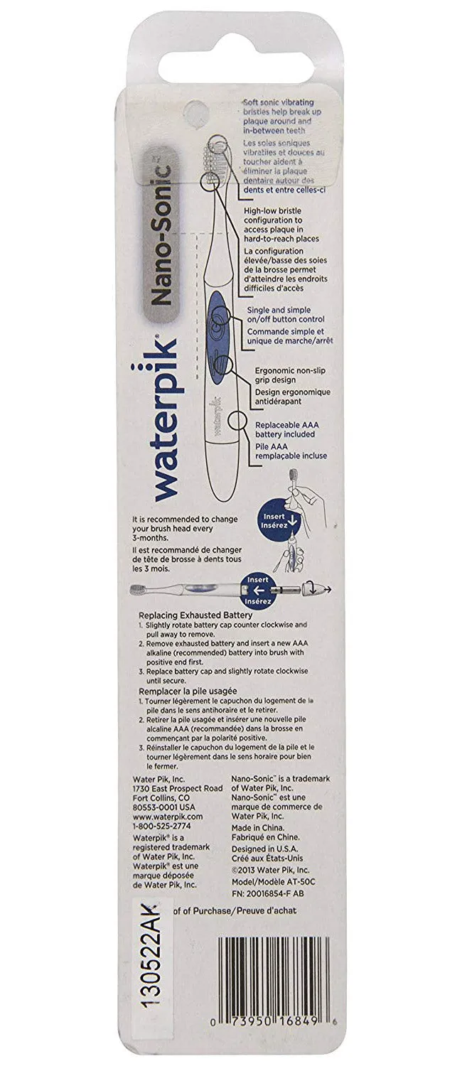 Waterpik Nano-Sonic Electric Toothbrush, White-Blue