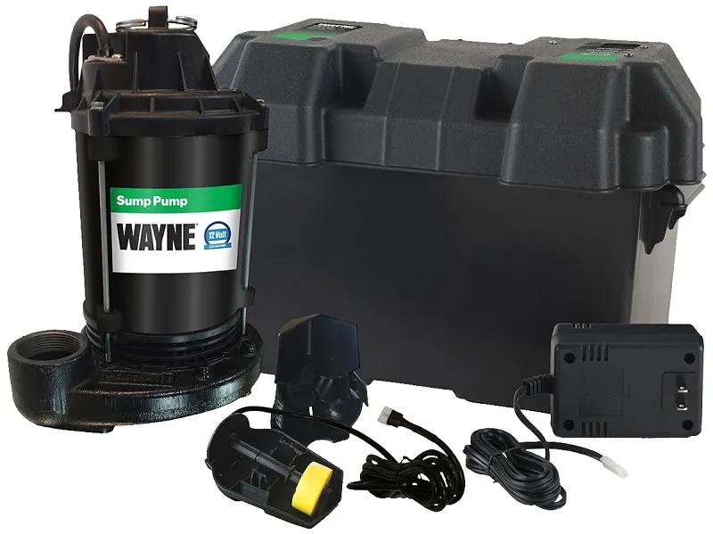 Wayne ESP25N Battery Backup Sump Pump with Automatic Switch, 12 VDC, 1-1/2 in Outlet, 15 ft Max Lift Head, 48 gpm :EA: QUANTITY: 1