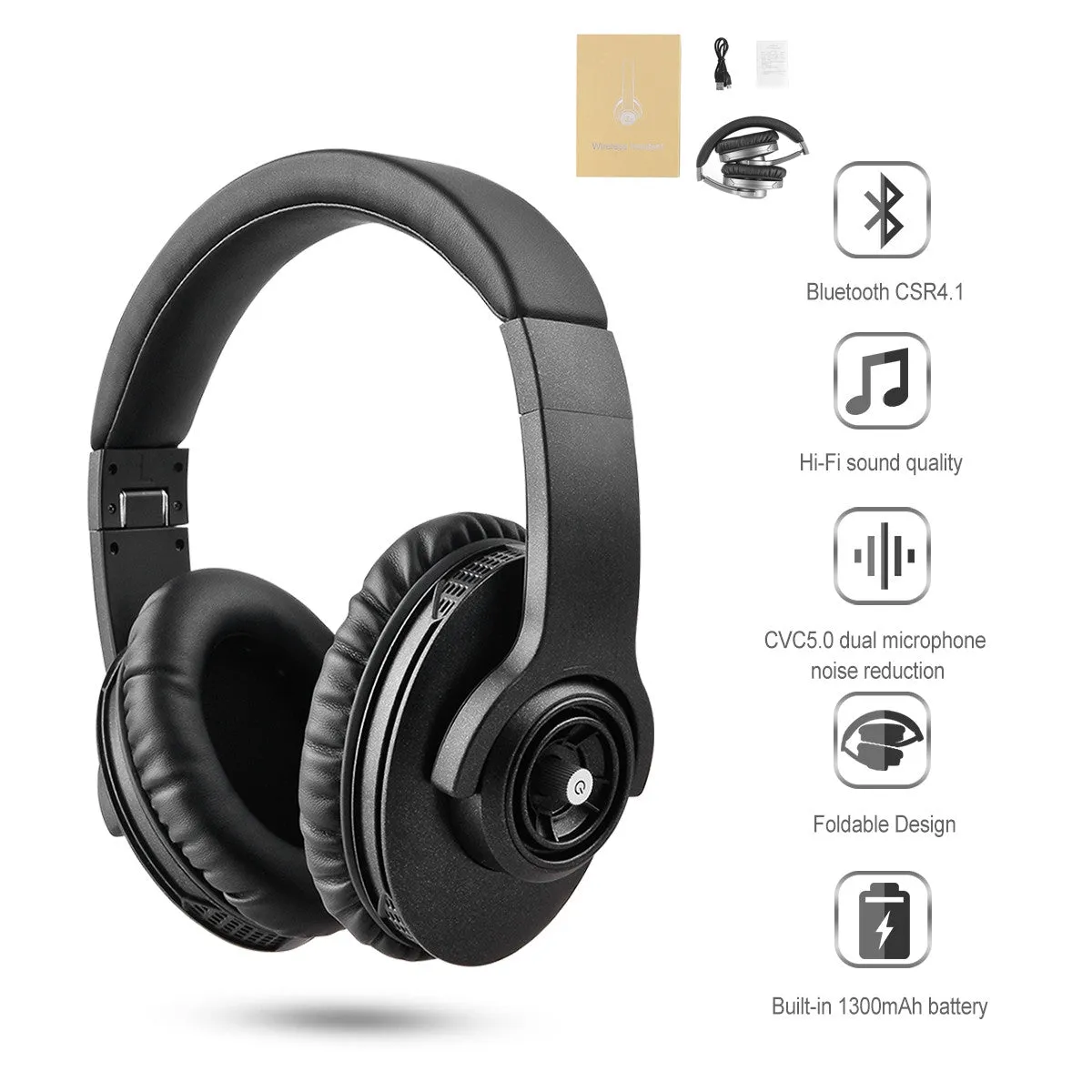 Wireless Bluetooth 4.1 Stereo Headset Adjustable with  Functions of 1300mAh 200H Standby Time 18H Talk Time with Mic and Volume Control for Smartphone Adults Kids Girls