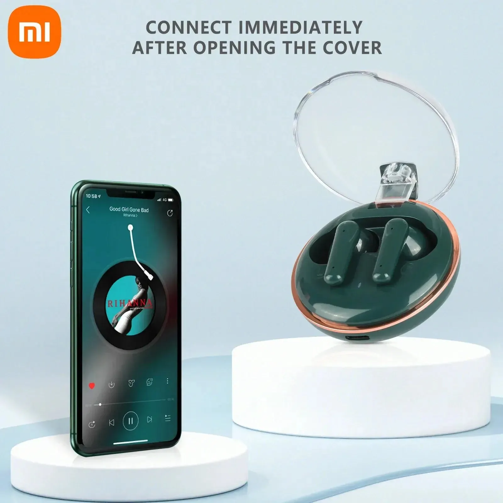 Xiaomi S100 Headphones Wireless Bluetooth HiFI Stereo Waterproof Noise Canceling Headphones with Transparent Charging Case