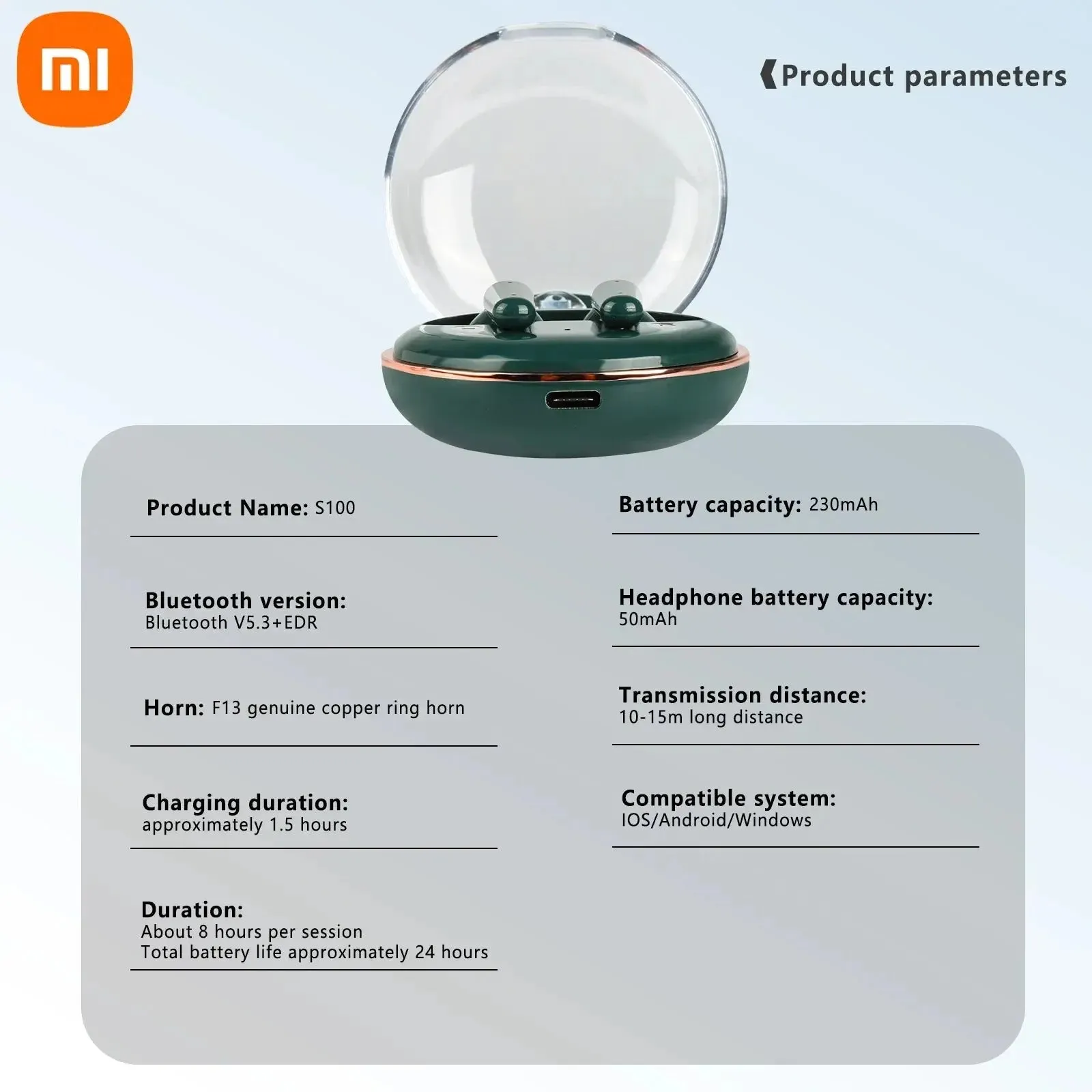 Xiaomi S100 Headphones Wireless Bluetooth HiFI Stereo Waterproof Noise Canceling Headphones with Transparent Charging Case