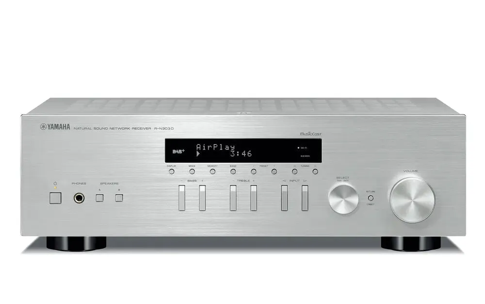 YAMAHA RN303D Silver MusicCast Stereo Receiver with Wi-Fi, Bluetooth (Manufacturer Refurbished)