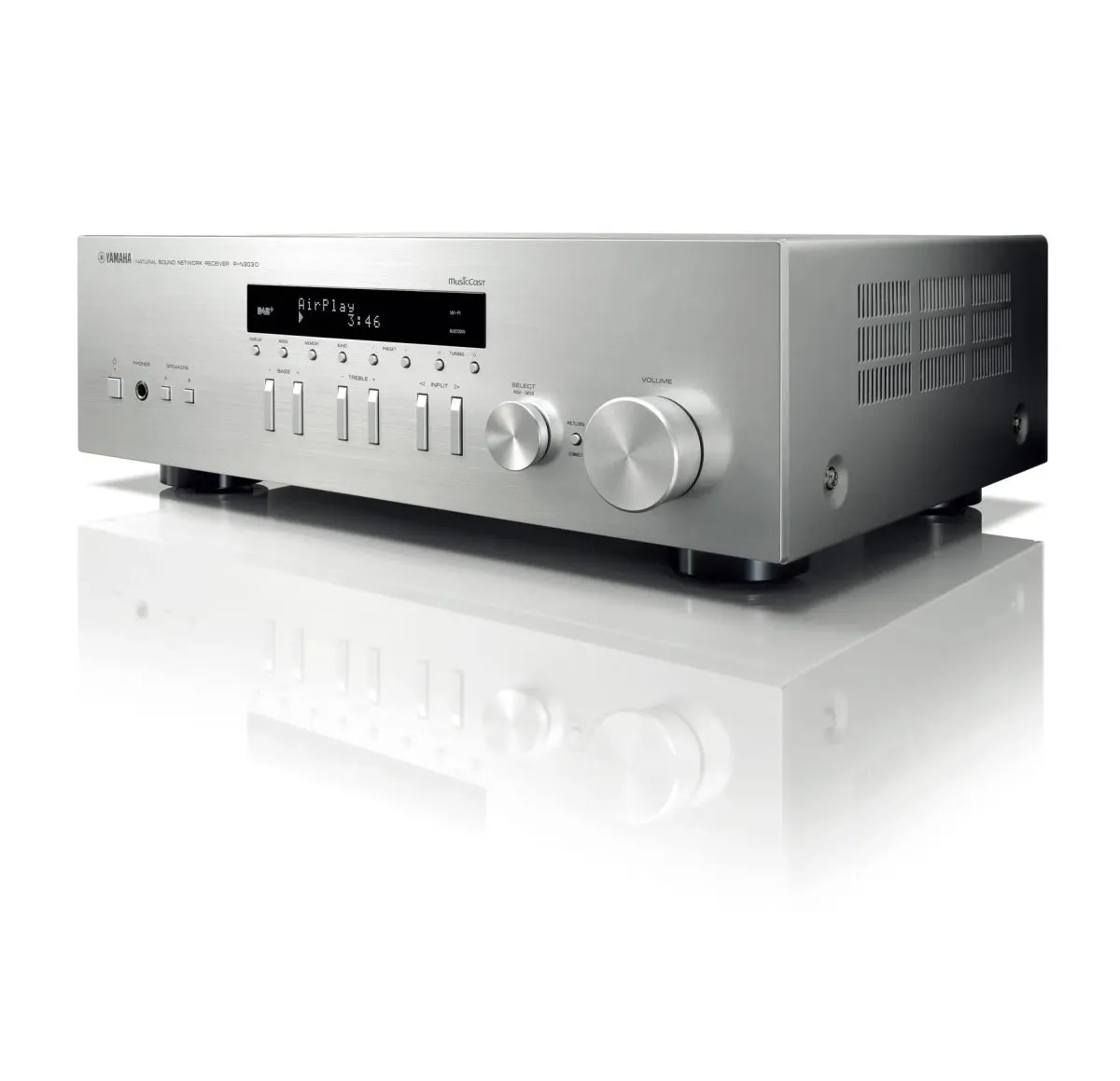 YAMAHA RN303D Silver MusicCast Stereo Receiver with Wi-Fi, Bluetooth (Manufacturer Refurbished)